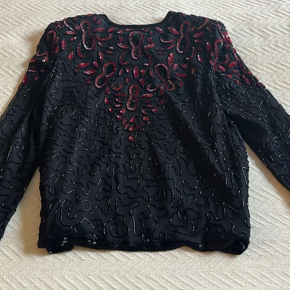 Vintage Beaded Jacket Sequins Black Red  Valentine Medium NWT - Picture 6 of 11